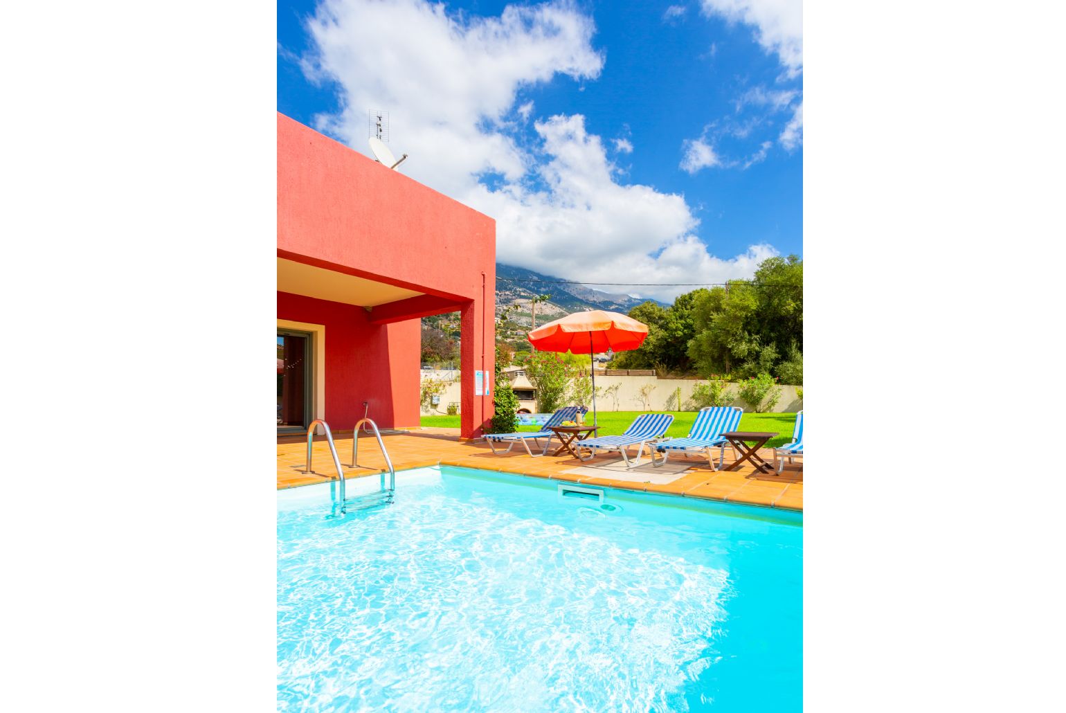 Private pool, terrace, and garden with sea views