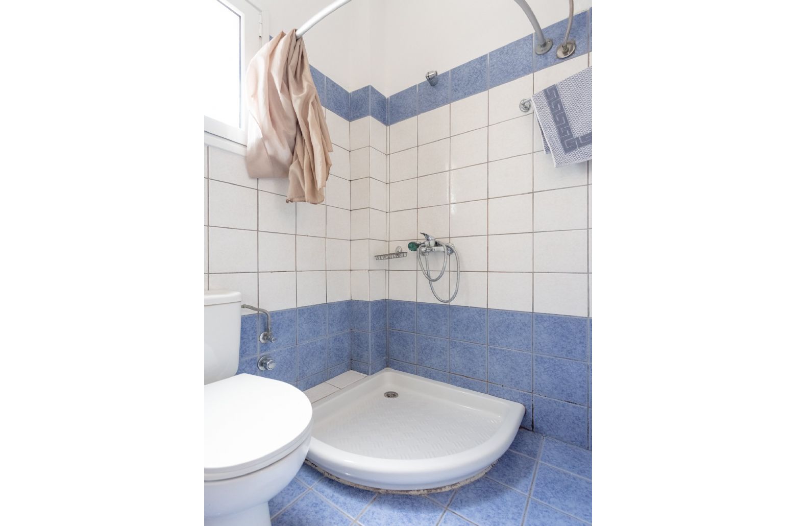 Family bathroom with overhead shower