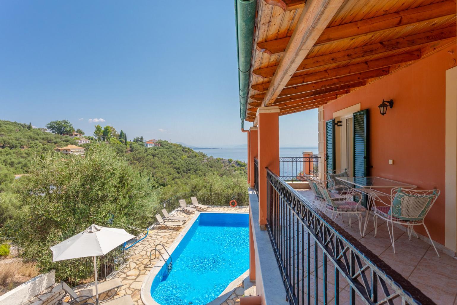 View of pool from balcony on first floor