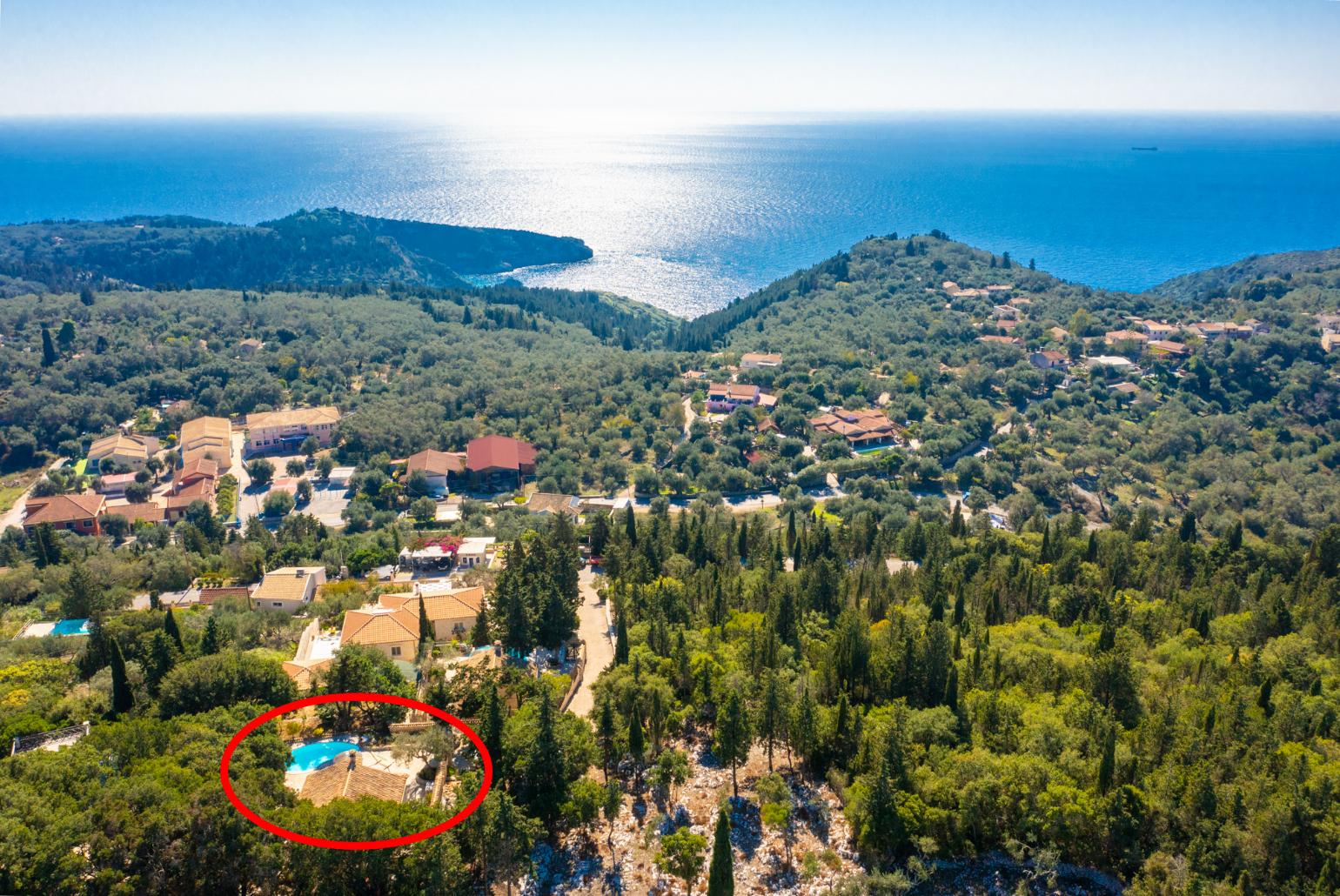 Aerial view showing location of Villa Nionios