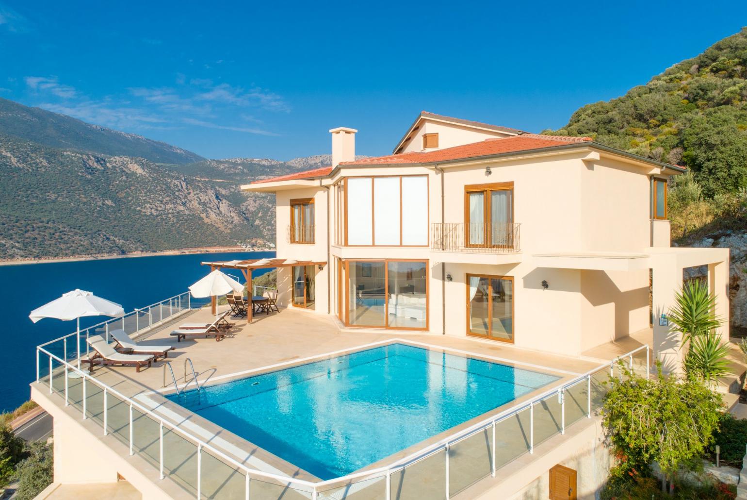 ,Beautiful villa with private pool and terrace with panoramic sea views