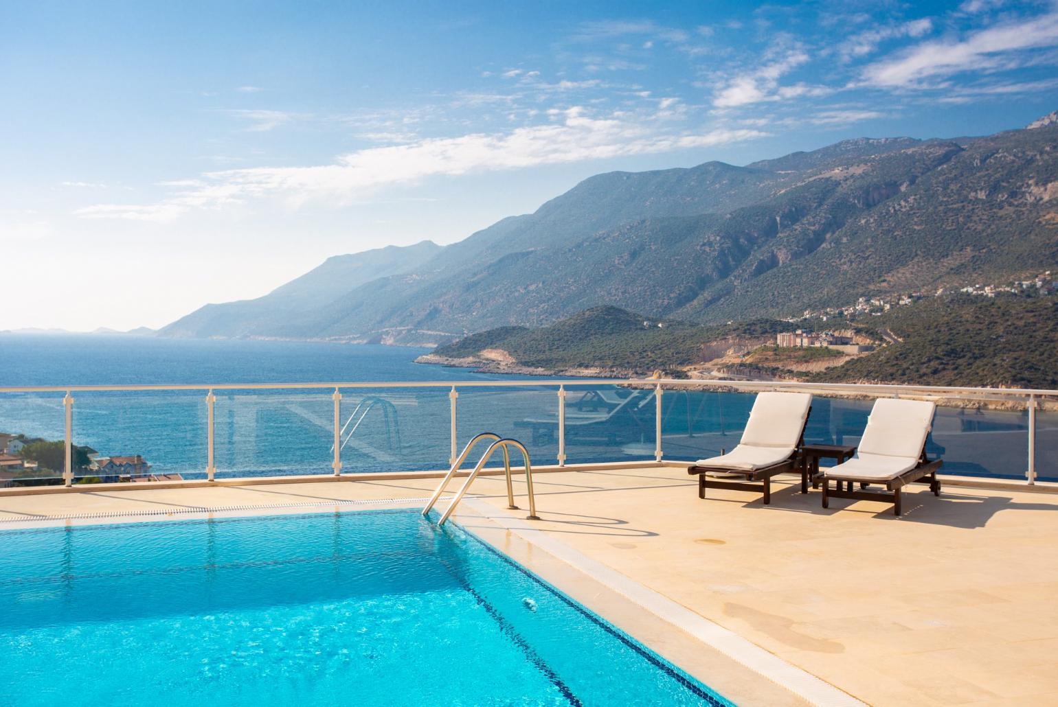 Private pool and terrace with panoramic sea views