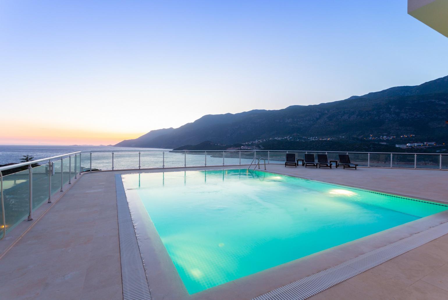 Night view of pool terrace