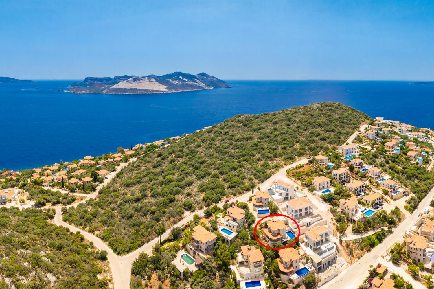 Aerial view showing location of villa