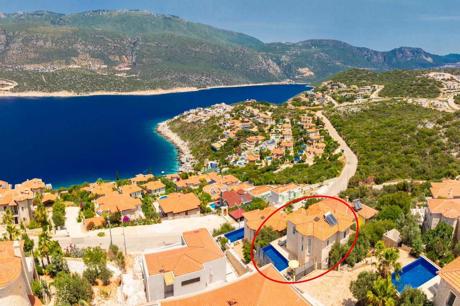 Aerial view showing location of villa