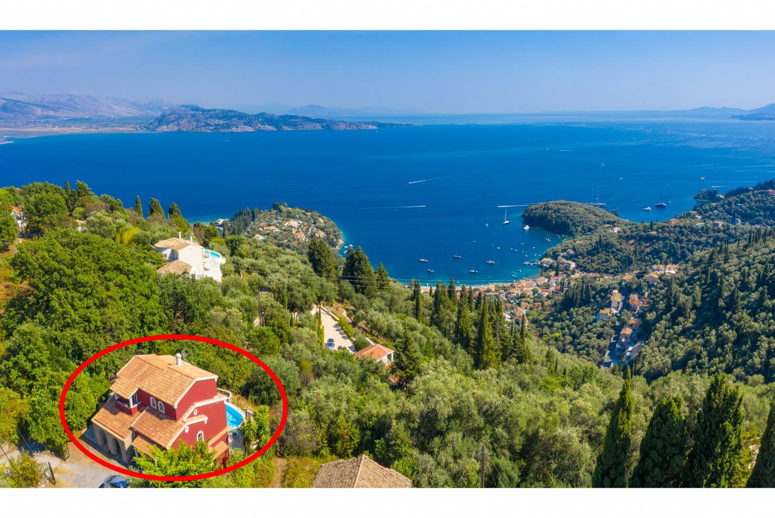 Aerial view showing location of Villa Astarti