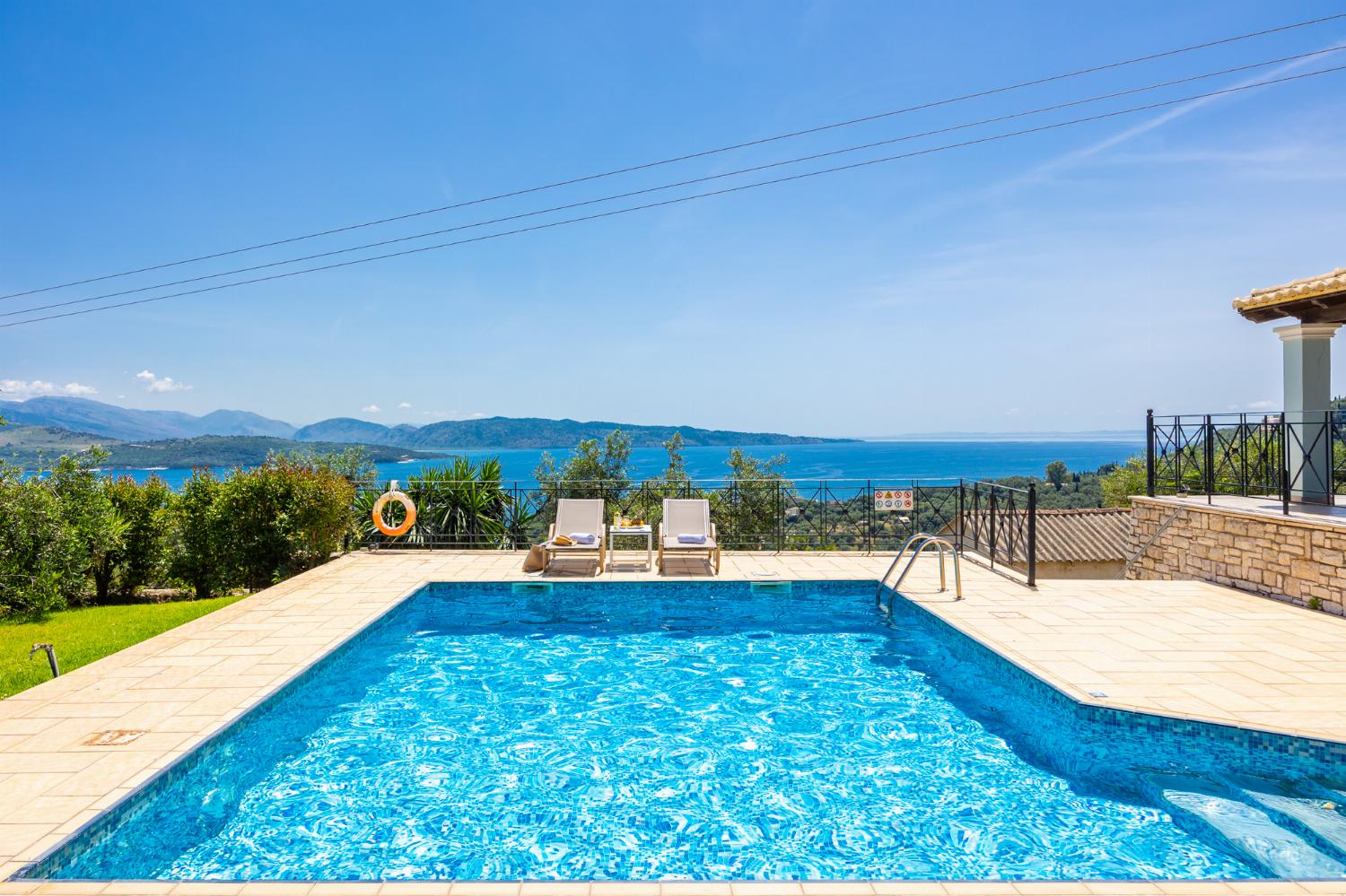Private pool and terrace with sea views