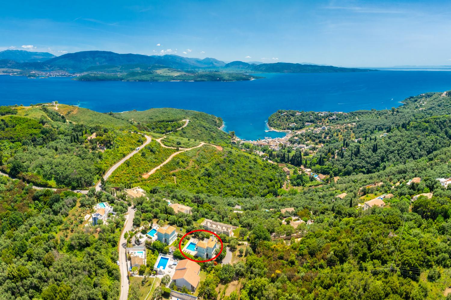 Aerial view showing location of villa