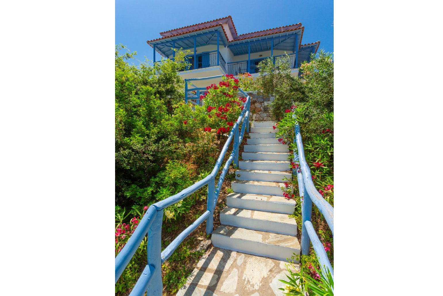 Stairway between villa and pool terrace