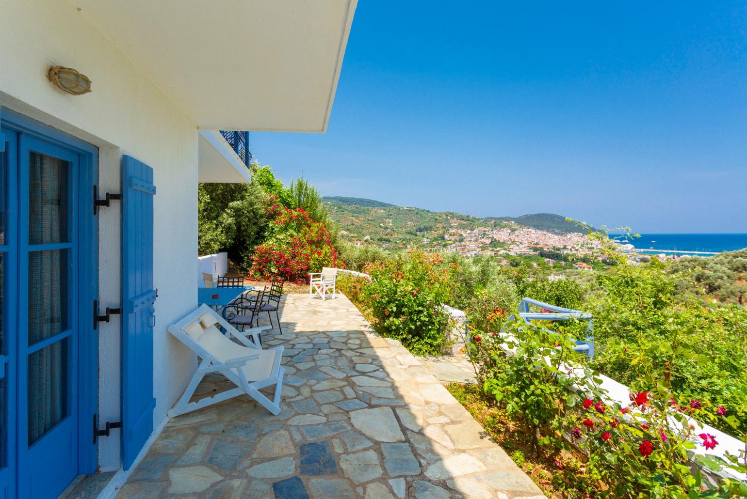 Terrace with panoramic views of sea and Skopelos Town
