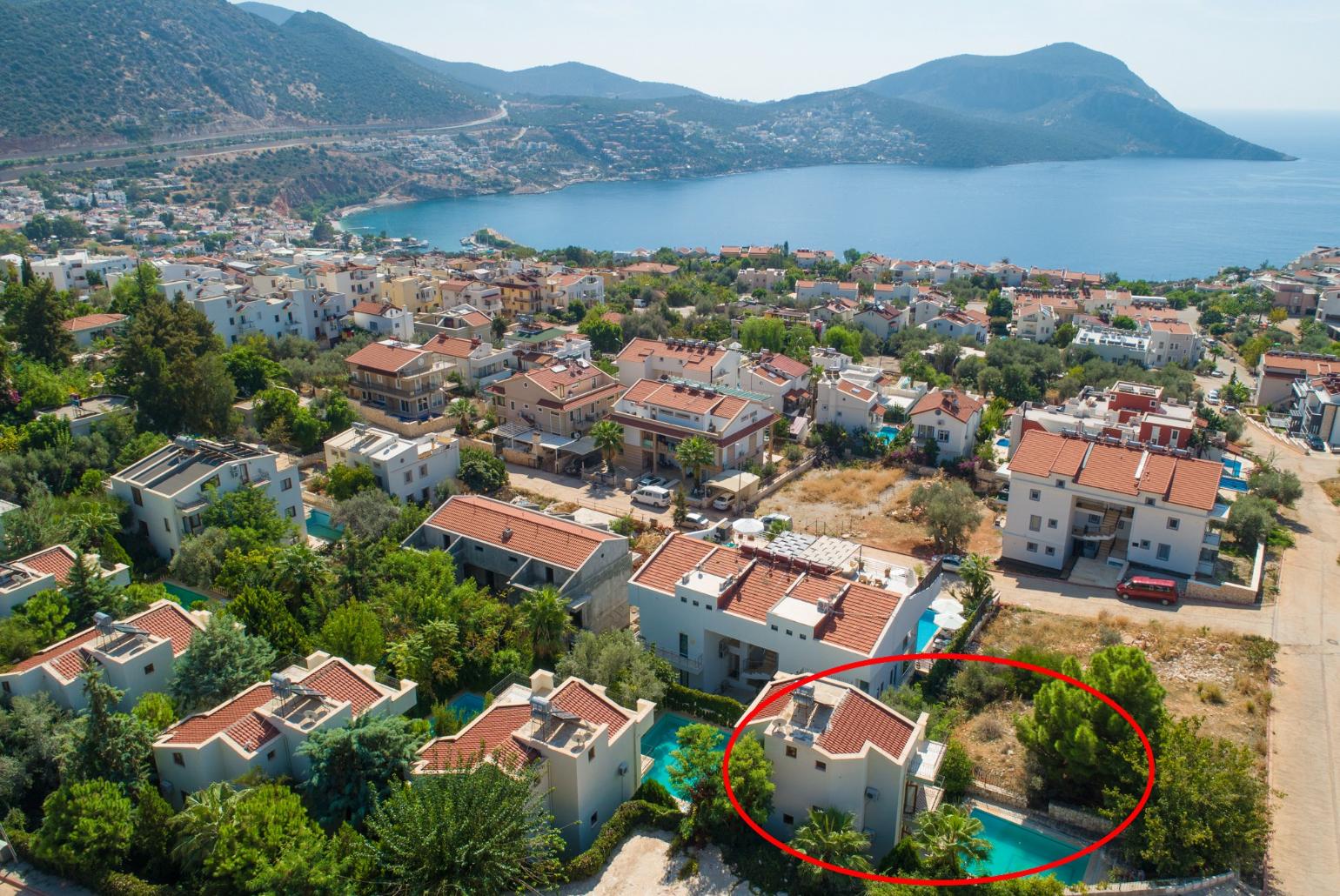 Aerial view showing location of Villa Arykanoos