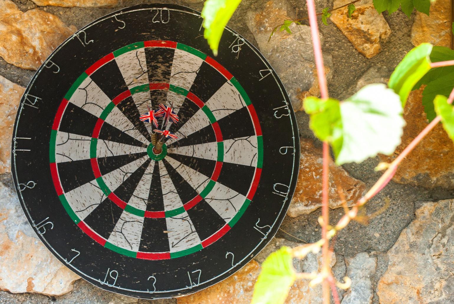 Darts in garden area of Eleon Villas