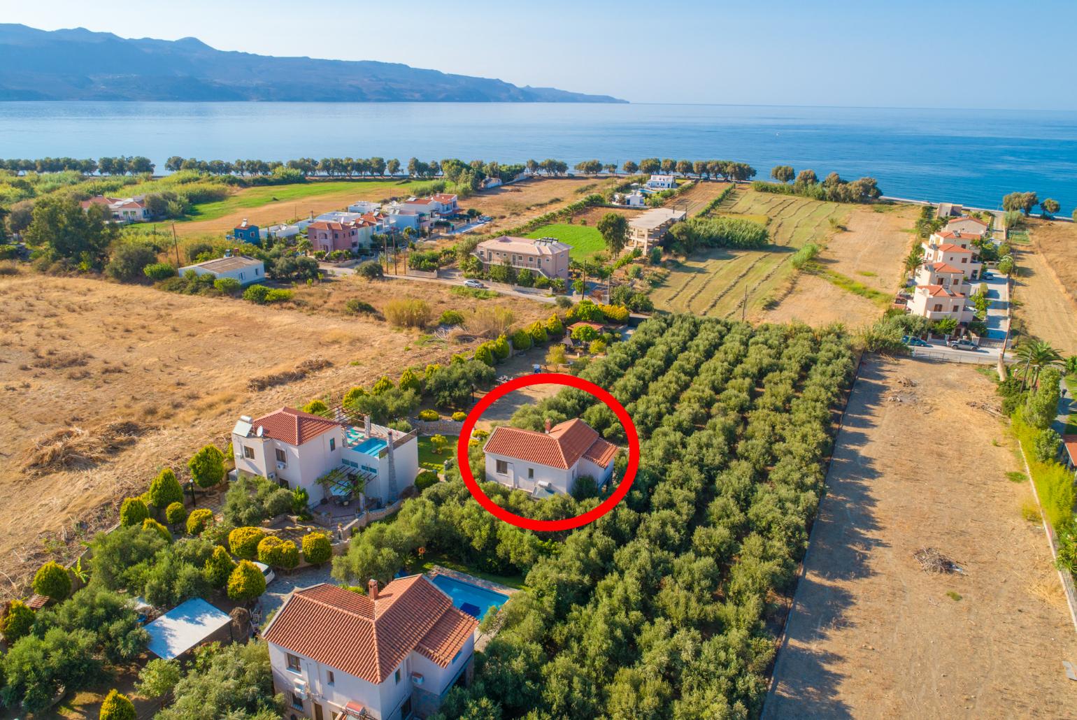 Aerial view showing location of Villa Tzina