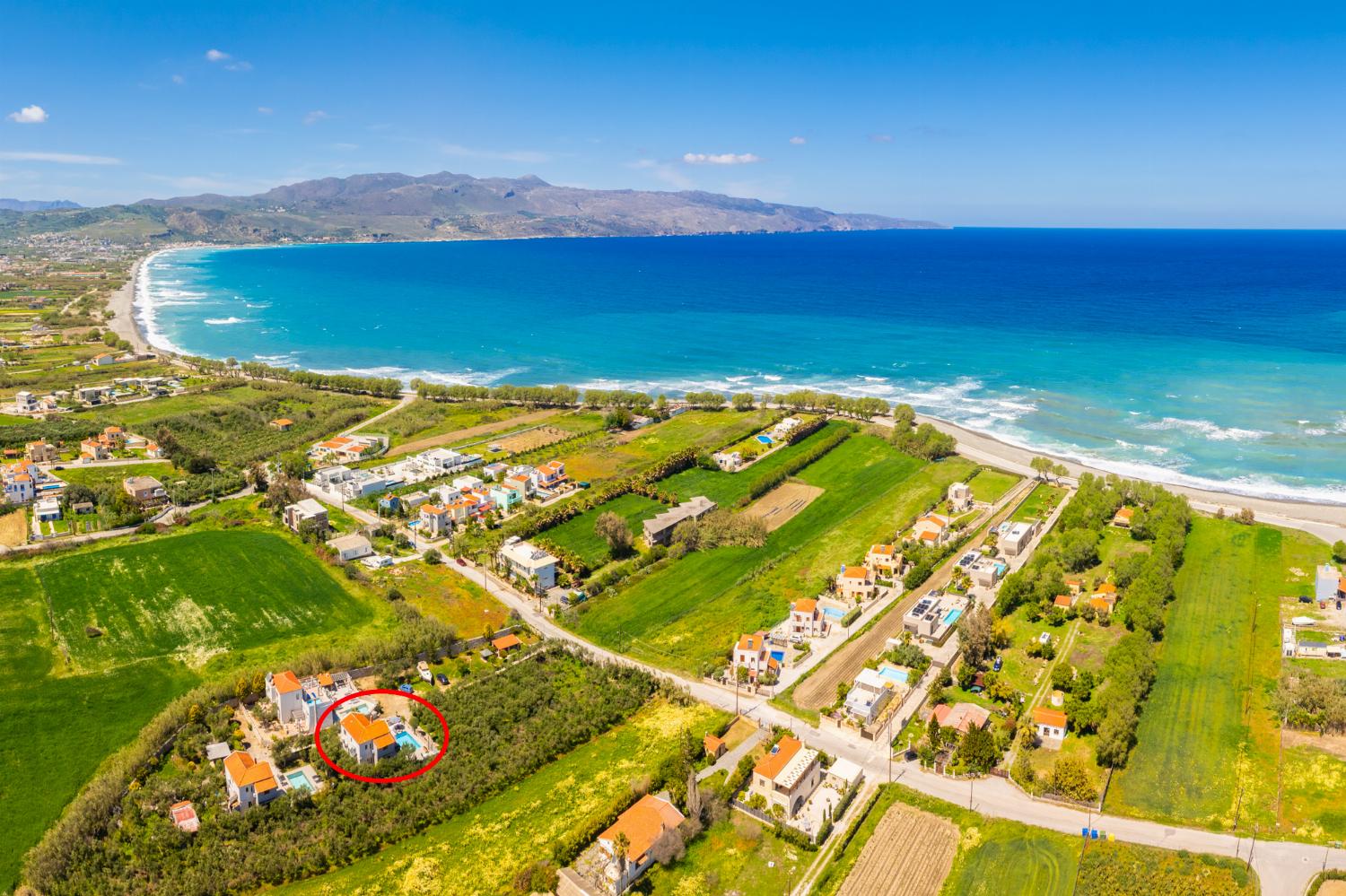 Aerial view showing location of villa