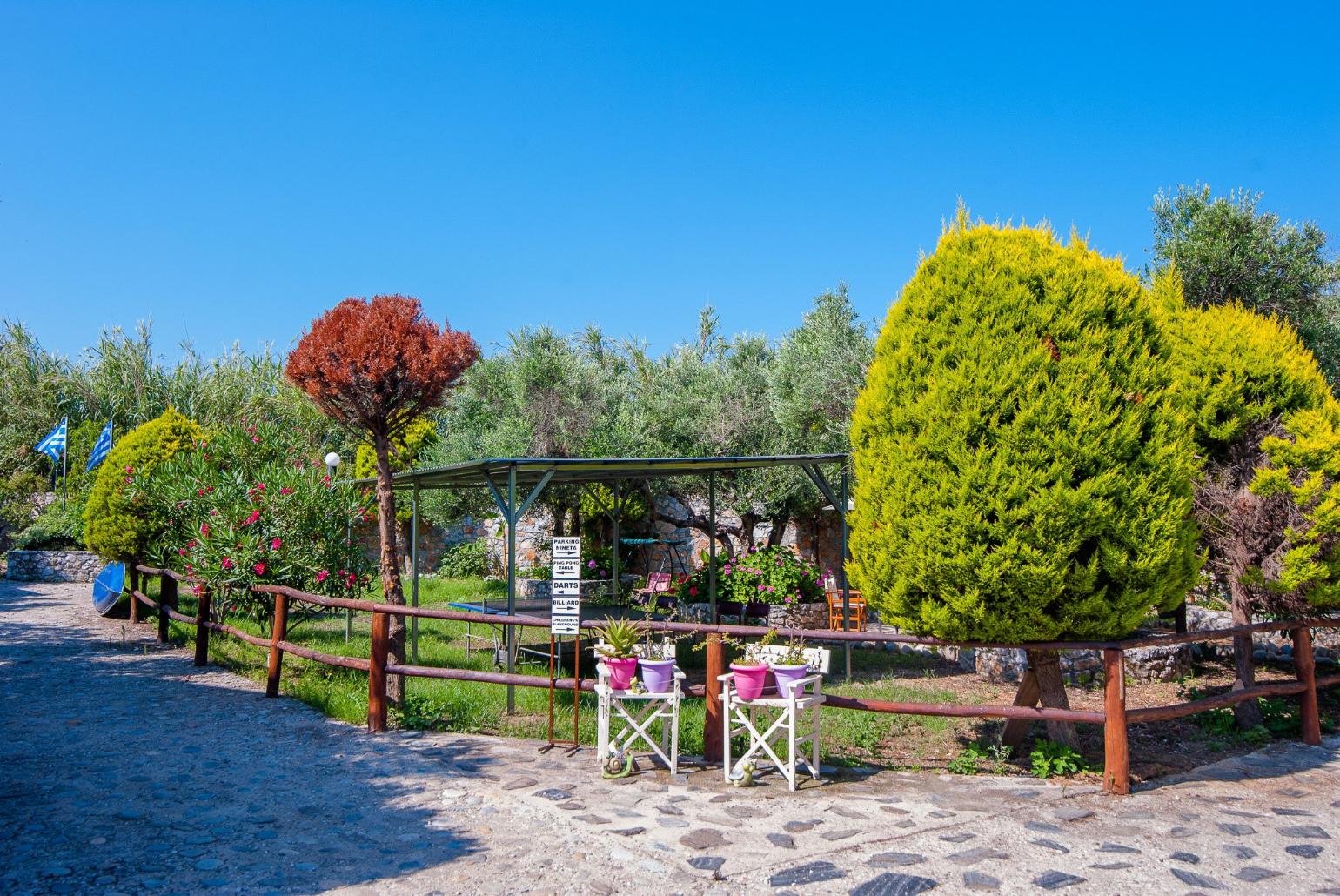 Shared garden area of Eleon Villas 