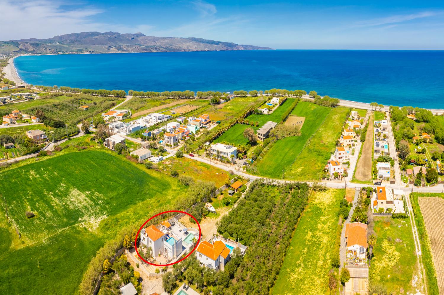 Aerial view showing location of villa