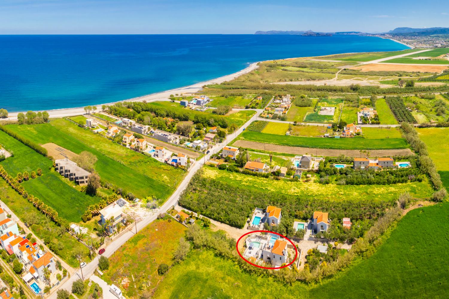 Aerial view showing location of villa
