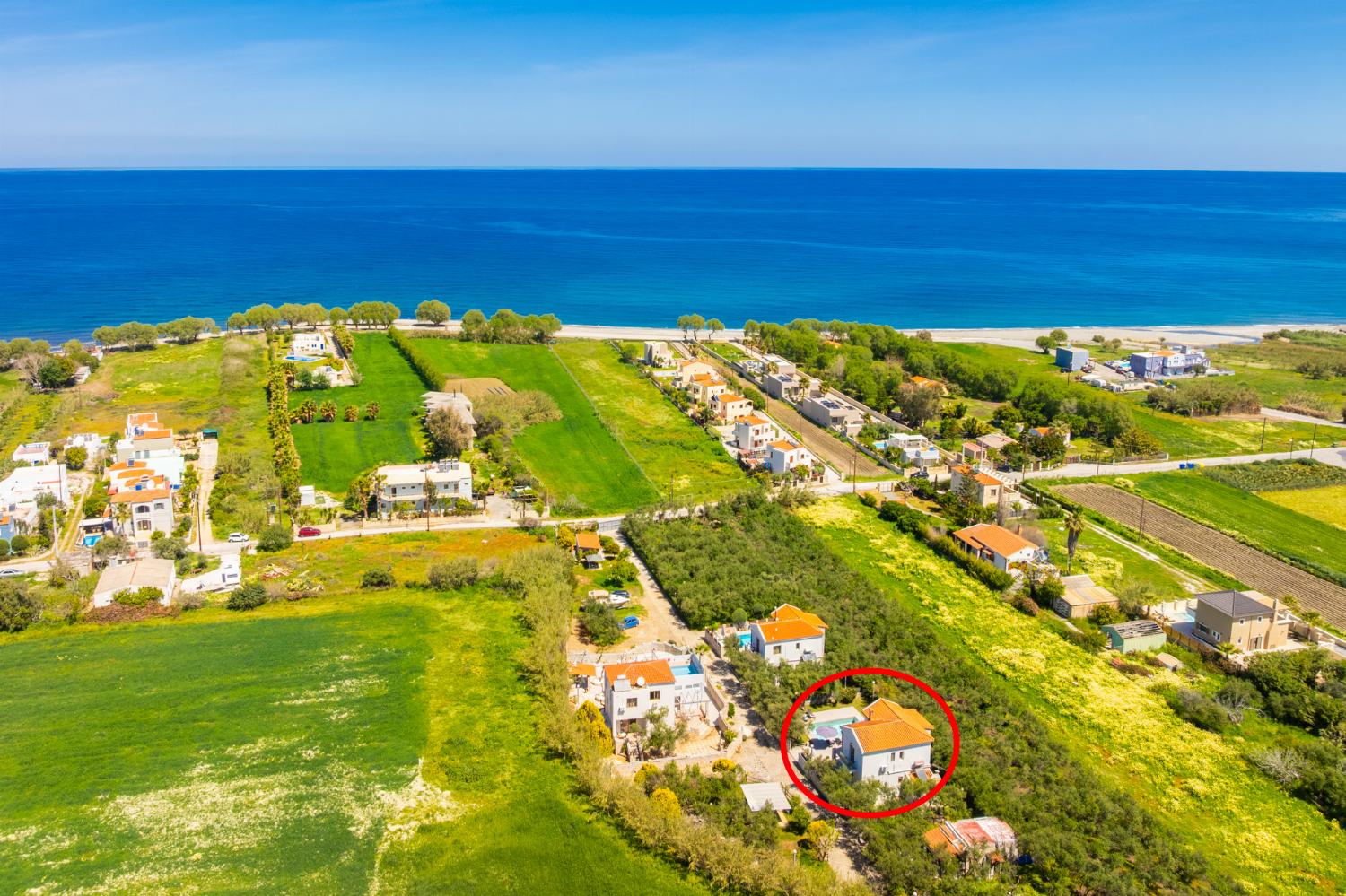 Aerial view showing location of villa
