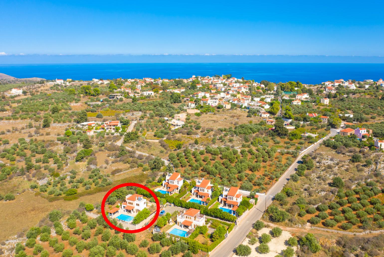 Aerial view showing location of Villa Eva