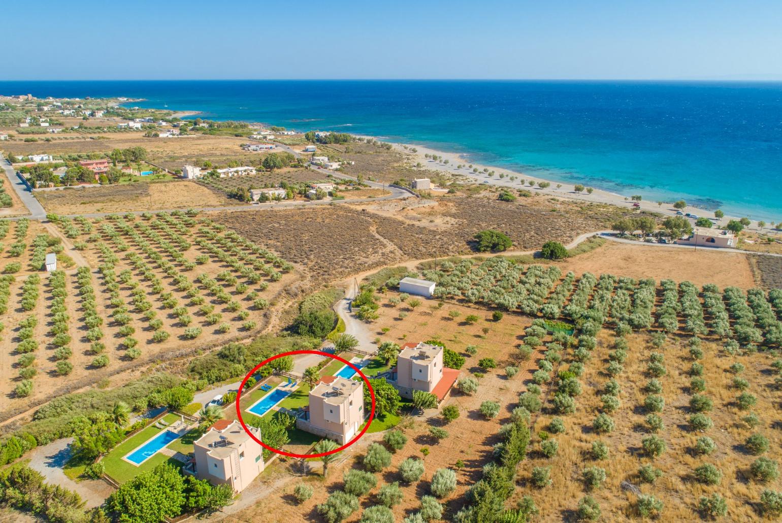 Aerial view showing location of Andreas Beach Villa