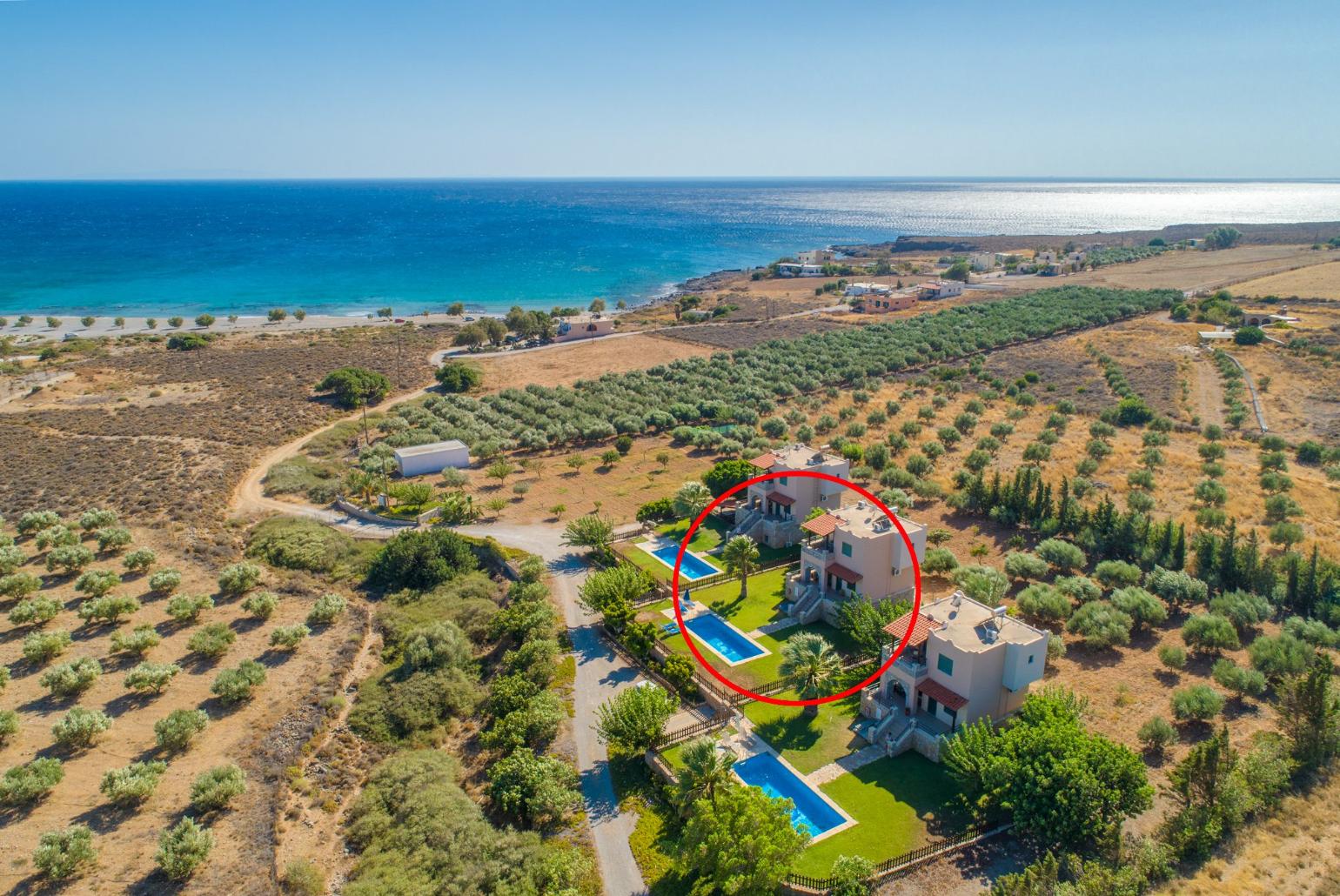 Aerial view showing location of Andreas Beach Villa