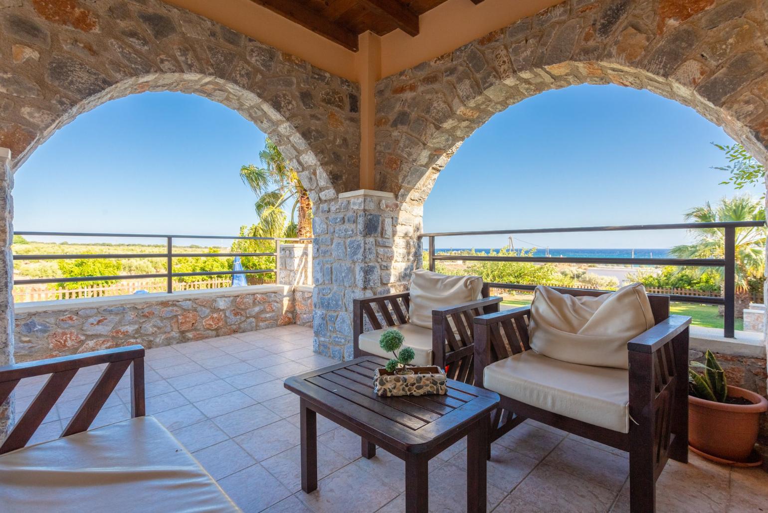 Sheltered terrace area with sea views