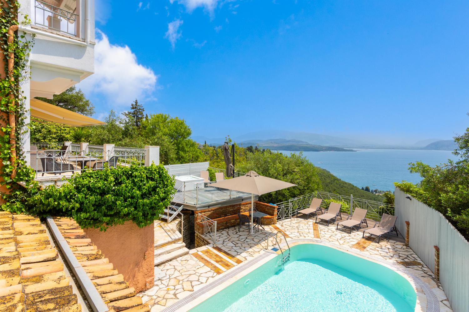 Private pool, terrace, jacuzzi, and sea views