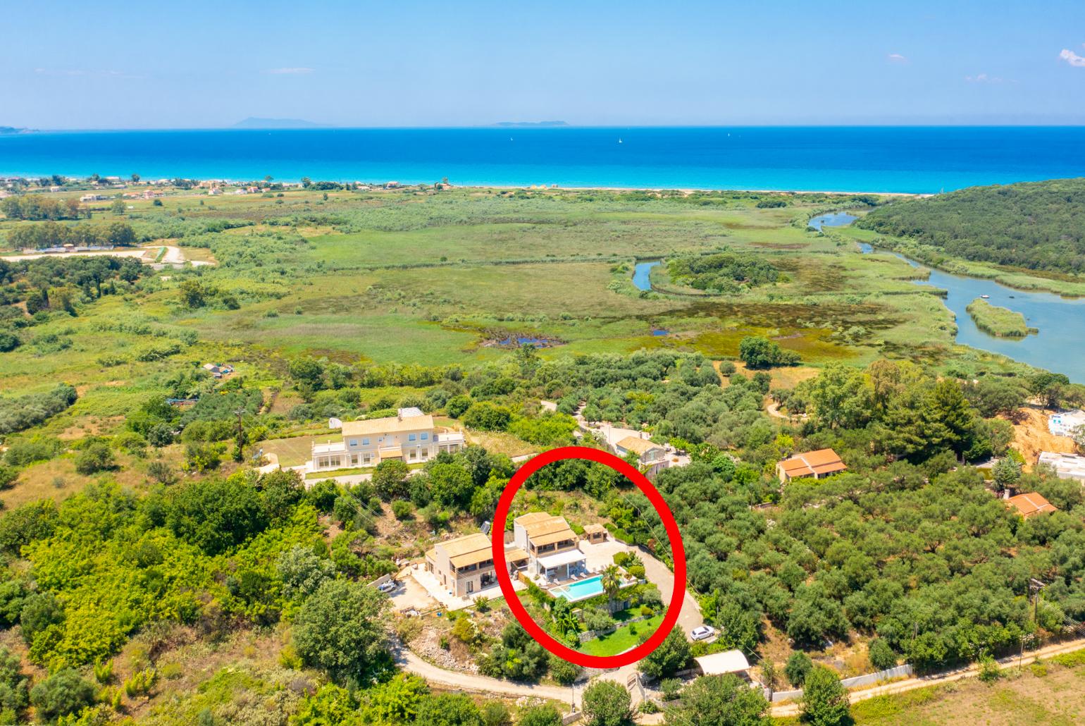 Aerial view showing location of Villa Zacharenia