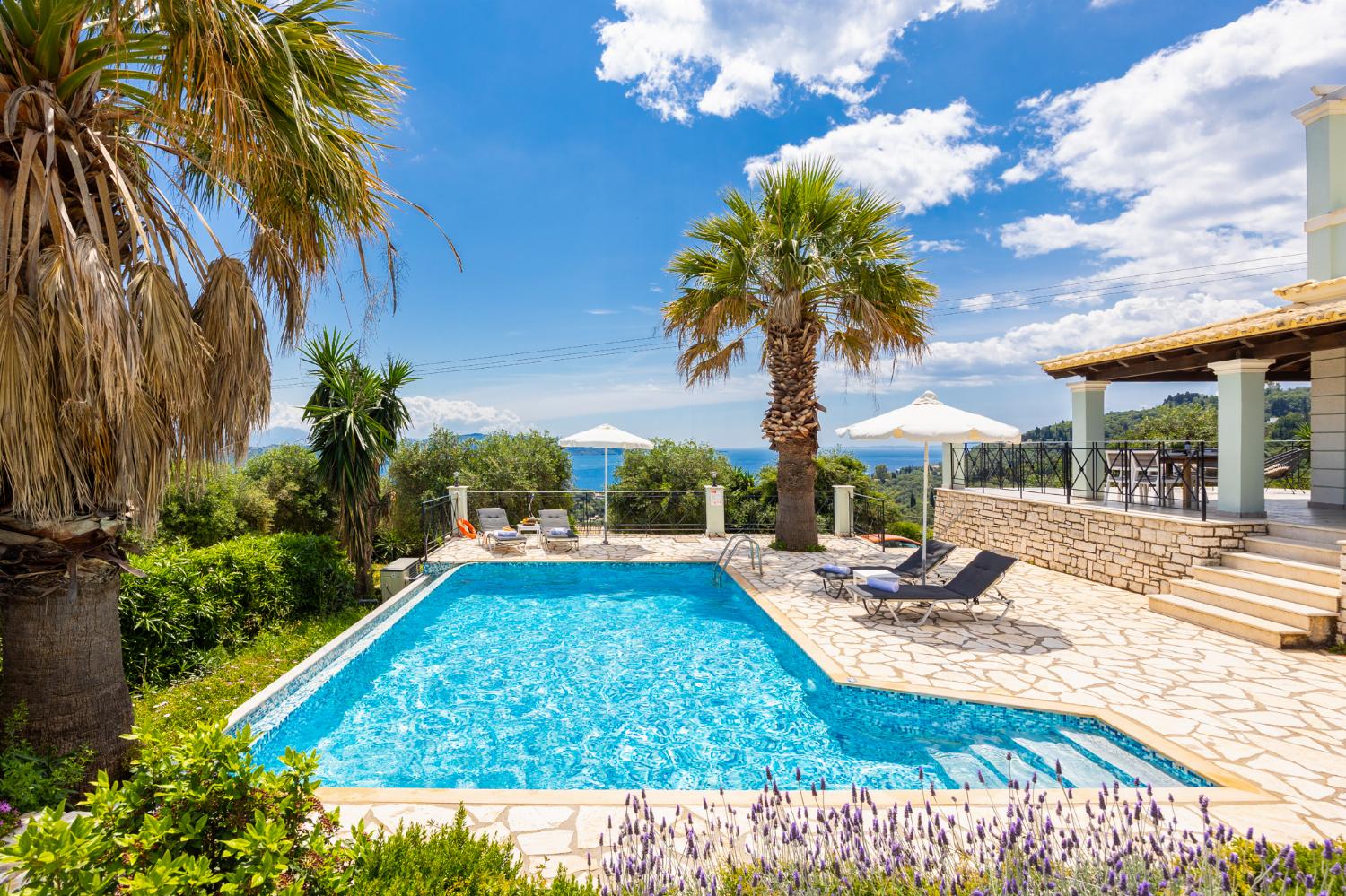 Private pool and terrace with sea views