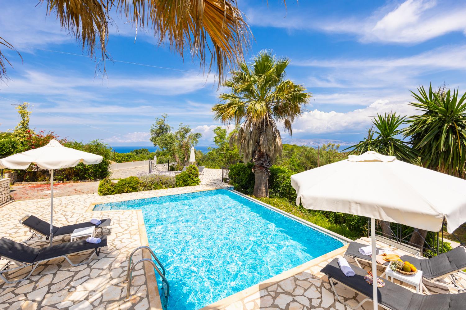 Private pool and terrace with sea views
