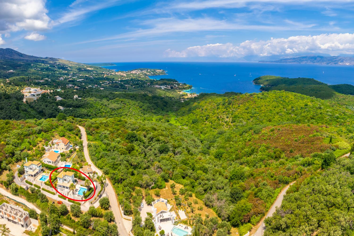 Aerial view showing location of villa