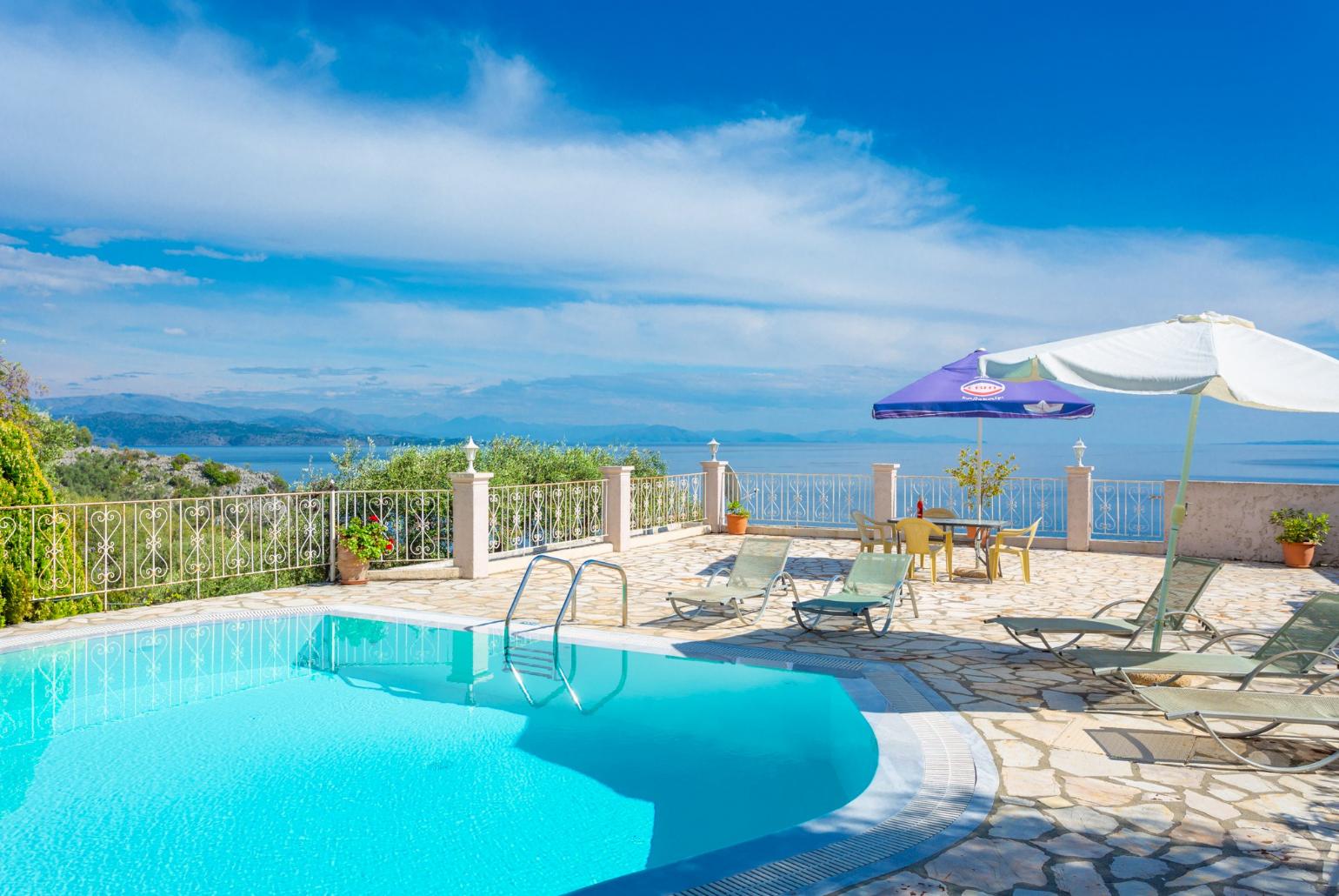 Private pool and terrace with panoramic sea views