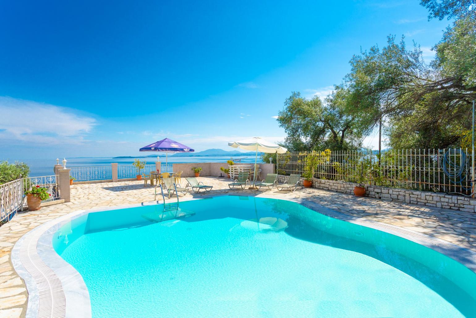 Private pool and terrace with panoramic sea views