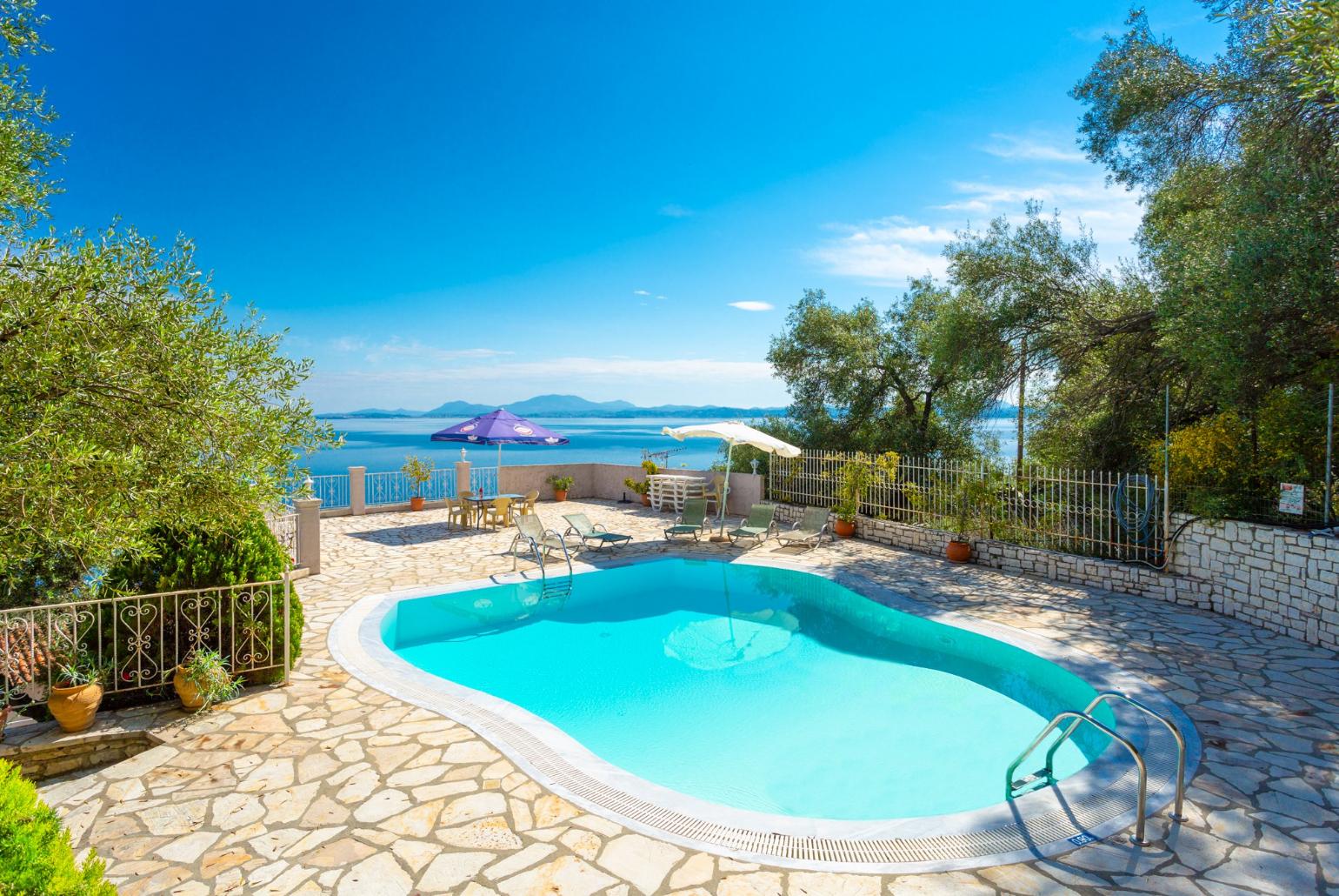 Private pool and terrace with panoramic sea views