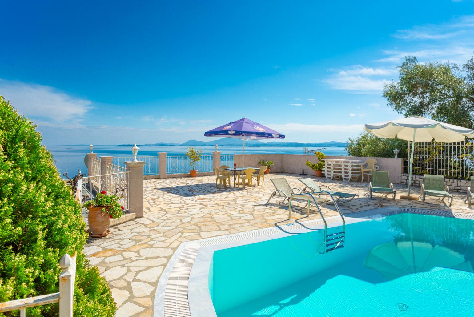 Private pool and terrace with panoramic sea views