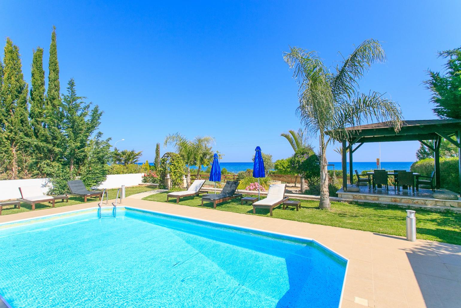 Private swimming pool with terrace and garden area