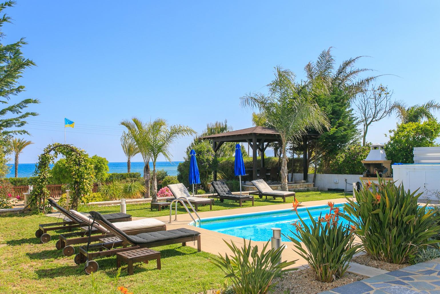 Private swimming pool with terrace and garden area