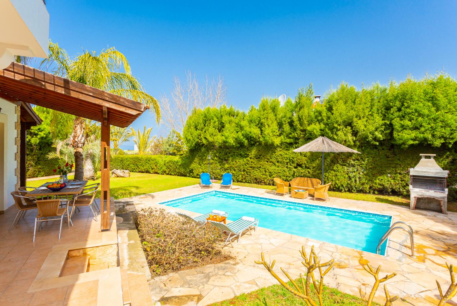 Private pool, terrace, and garden