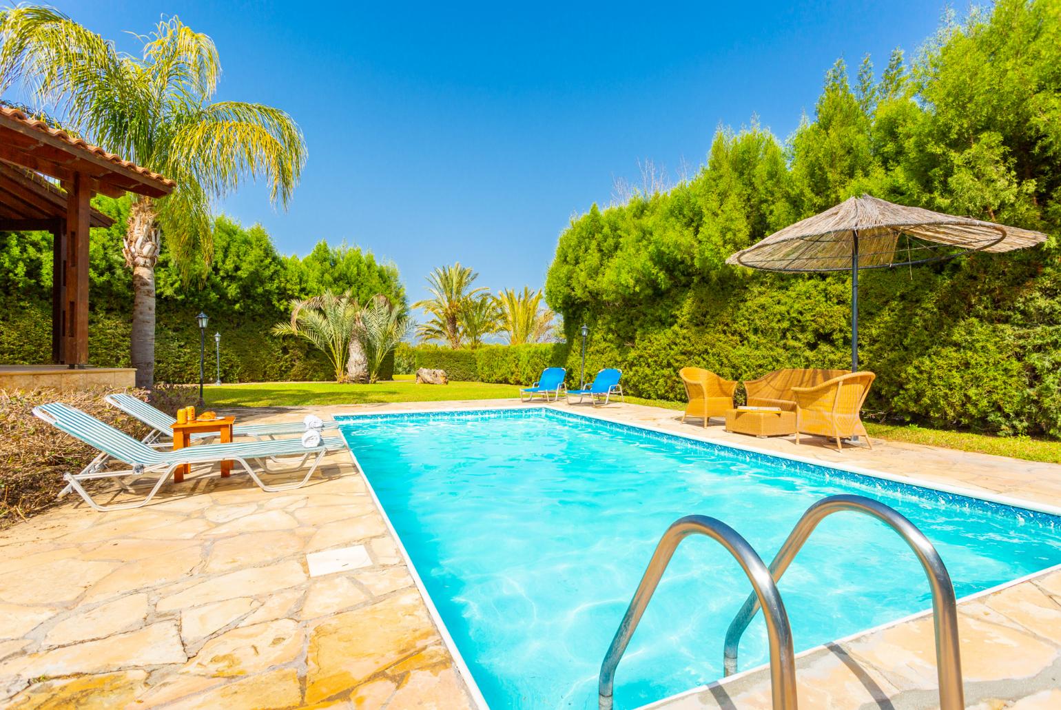 Private pool, terrace, and garden