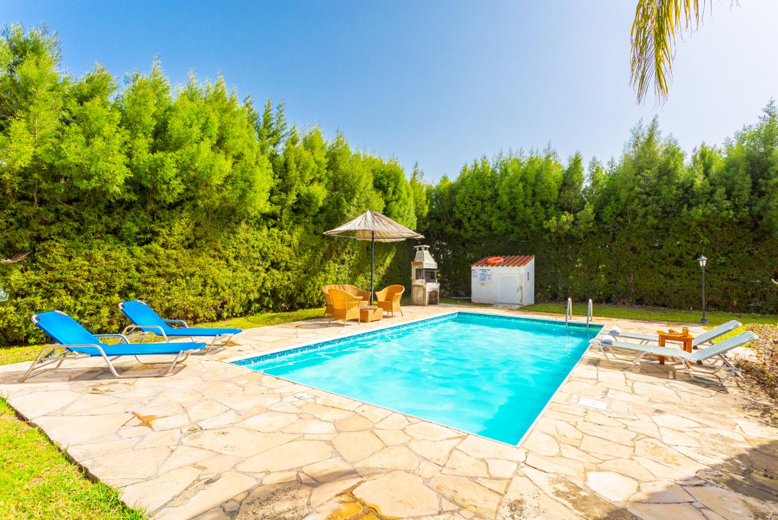 Private pool, terrace, and garden