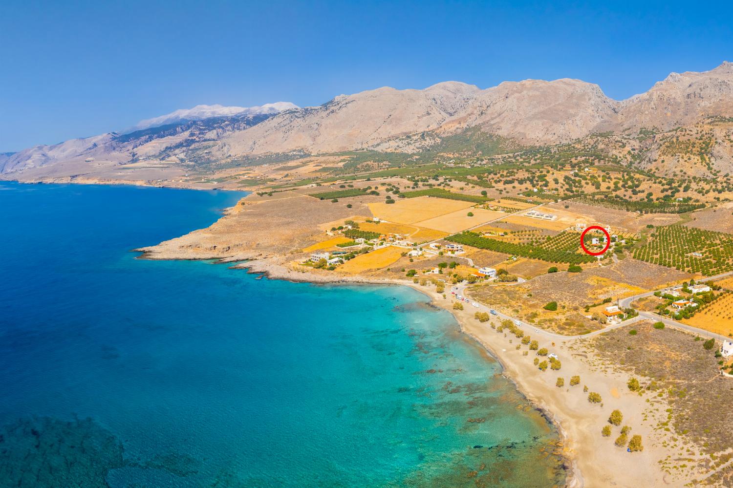Aerial view showing location of villa