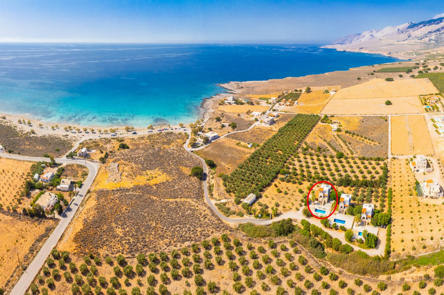Aerial view showing location of villa