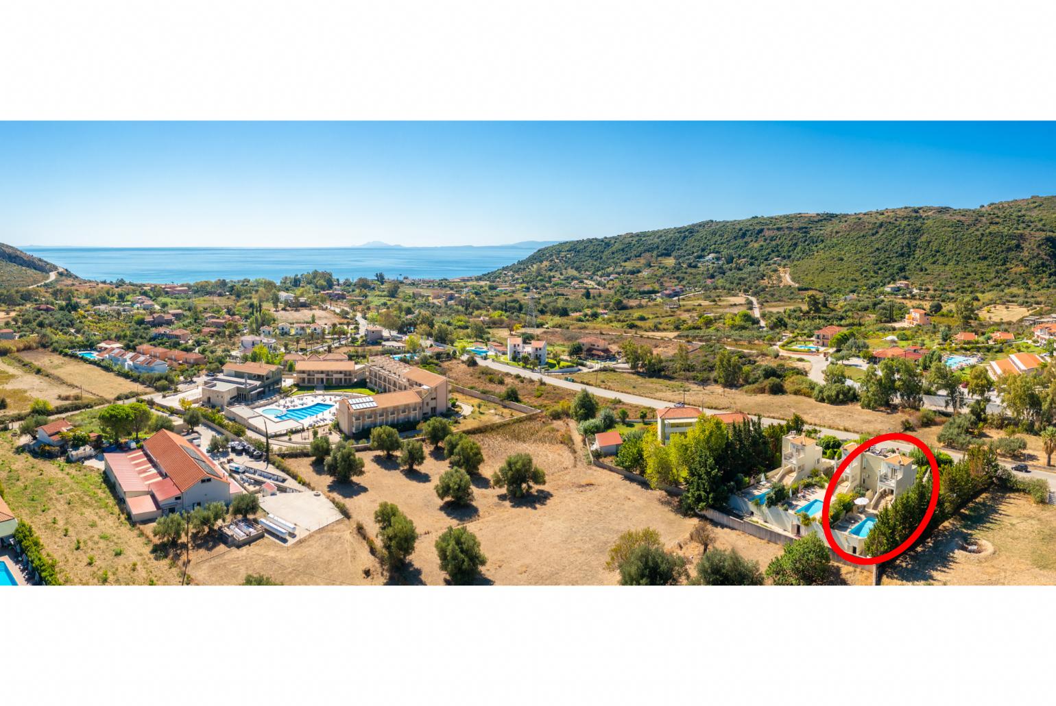 Aerial view showing location of Villa Ismini