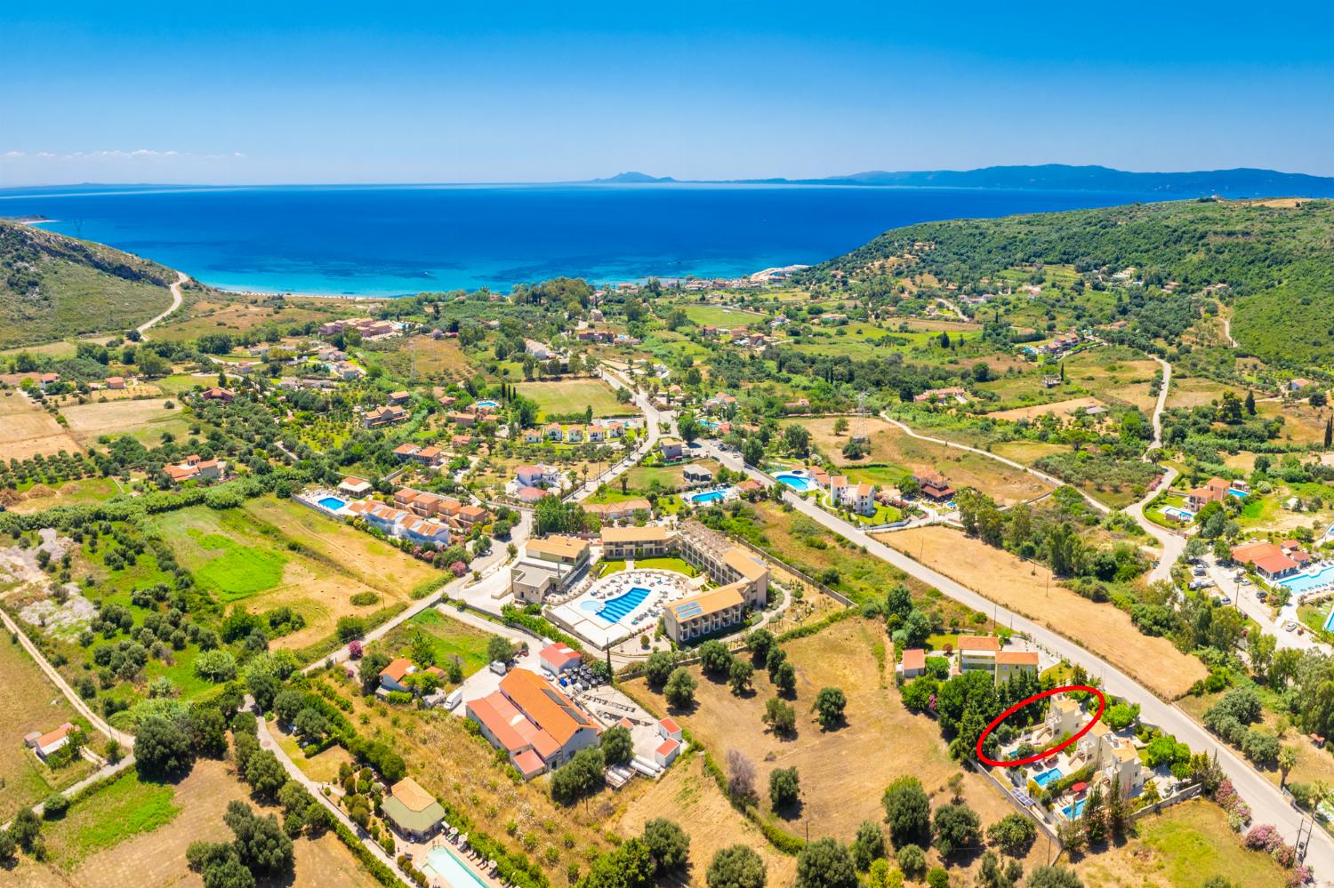 Aerial view showing location of villa