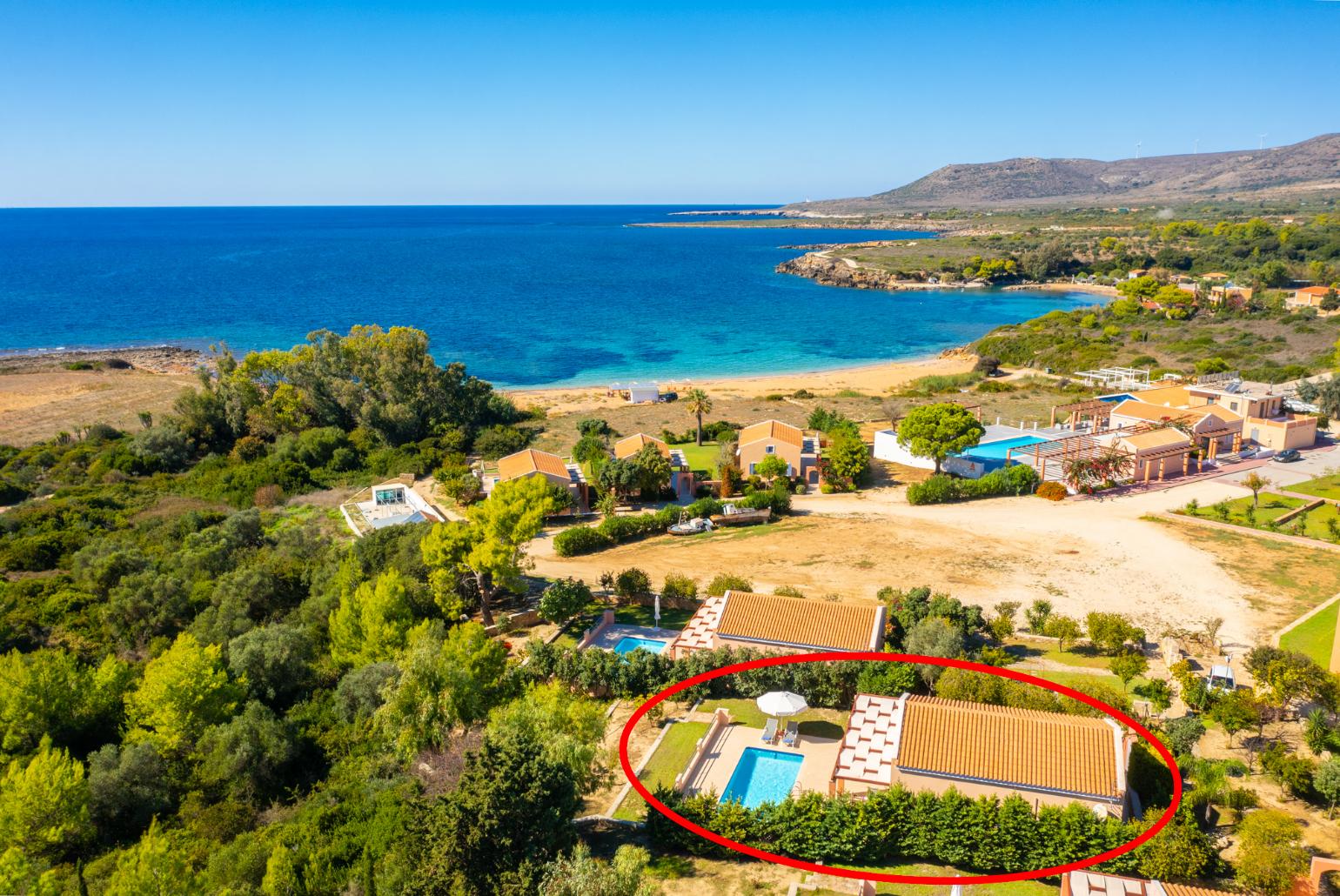 Aerial view showing location of Nafsika Beach House