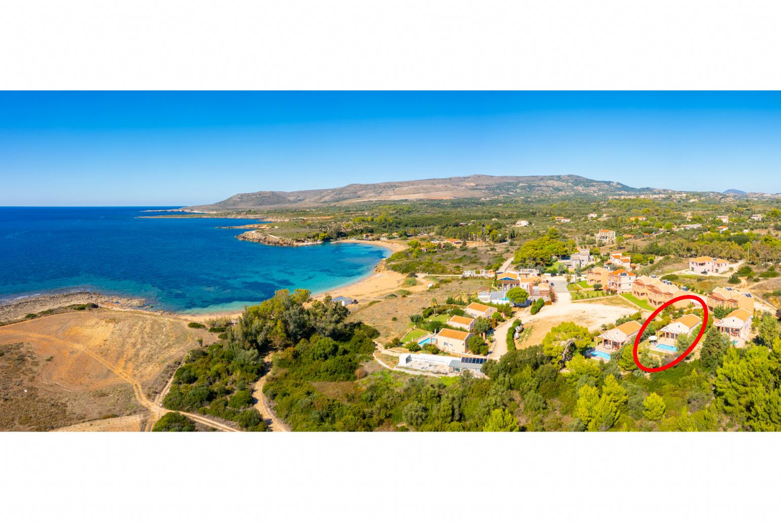 Aerial view showing location of Nafsika Beach House