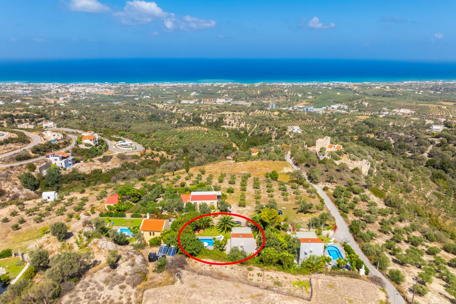 Aerial view showing location of Villa Sevos