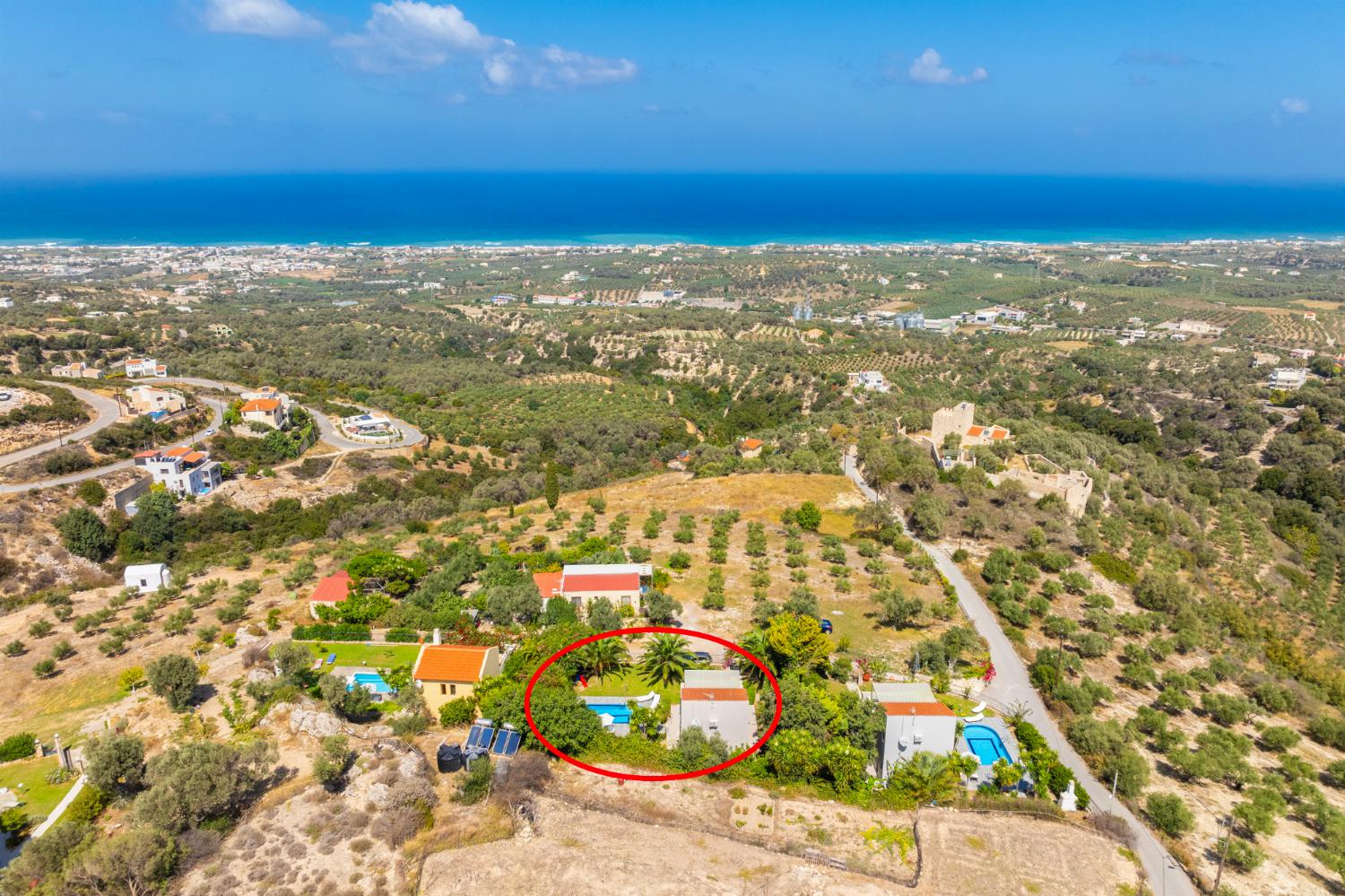 Aerial view showing location of Villa Sevos