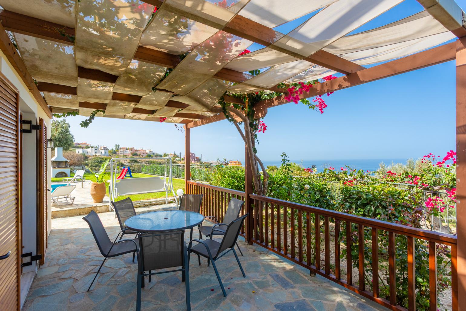 Sheltered terrace area with panoramic sea views