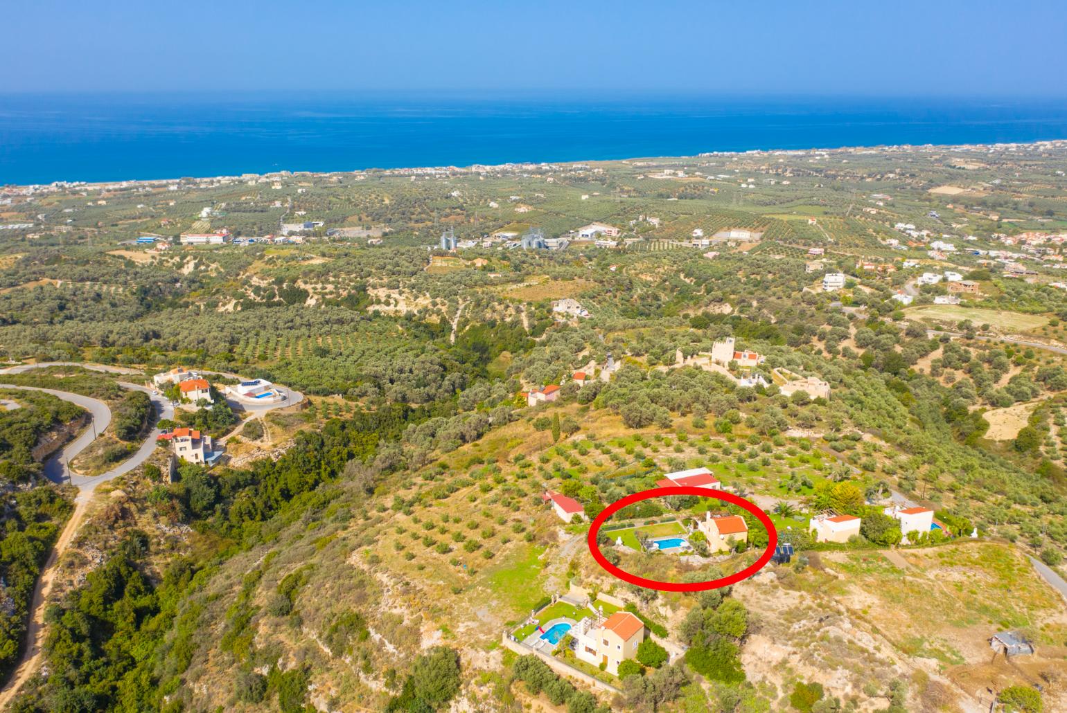 Aerial view showing location of Villa Garifallia